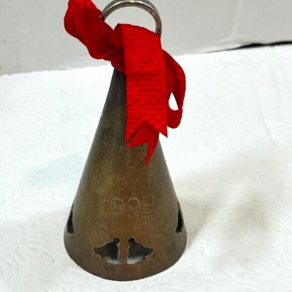 VTG 1999 Handmade Silverplated Christmas Bell Red Bow 5" Tall - Picture 5 of 15